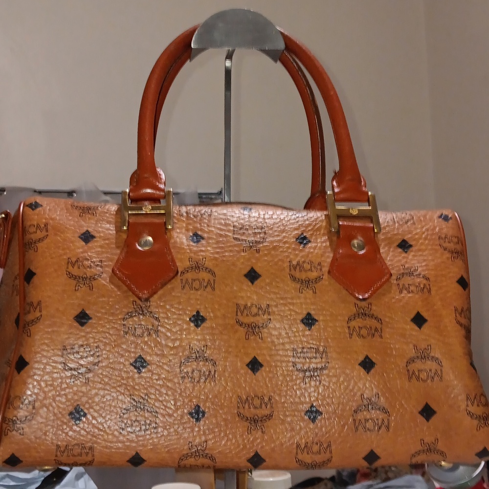 MCM Cognac Visetos Leather Monogram In And Out Satchel EUC - Picture 5 of 14